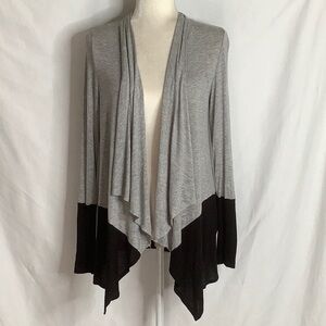 AB Studio Gray and Black Open-Front Draped Cardigan Size S